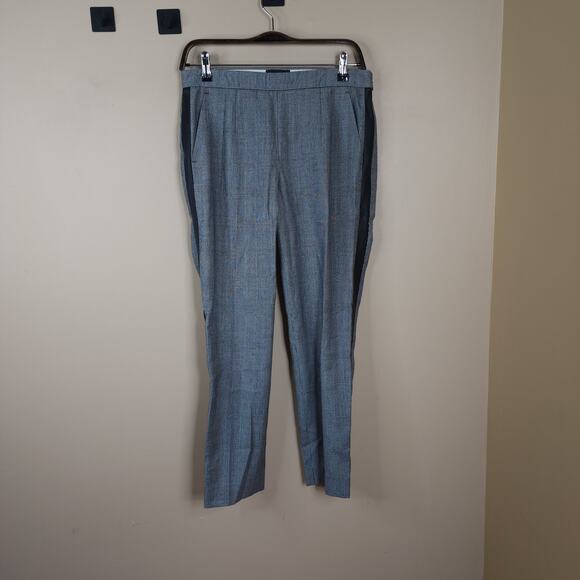 J. CREW Martie Pants Faux Leather Tux Stripe Glen Plaid Size 4 - Picture 1 of 12